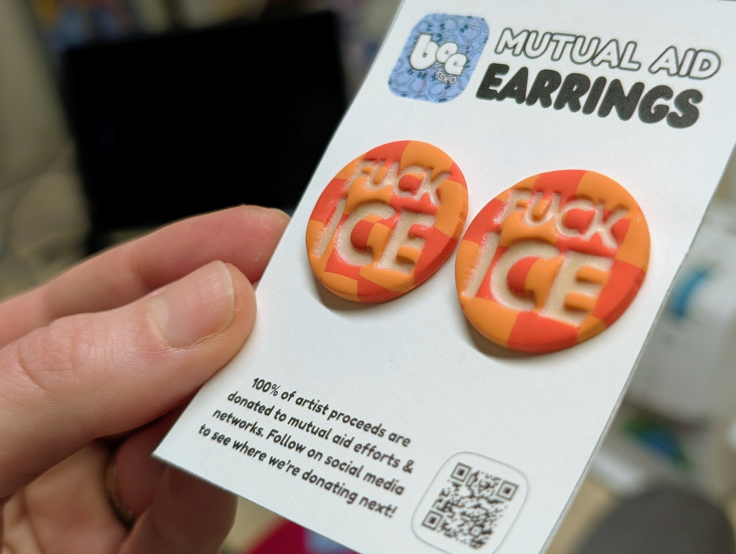 FUCK ICE Studs - Orange Checks