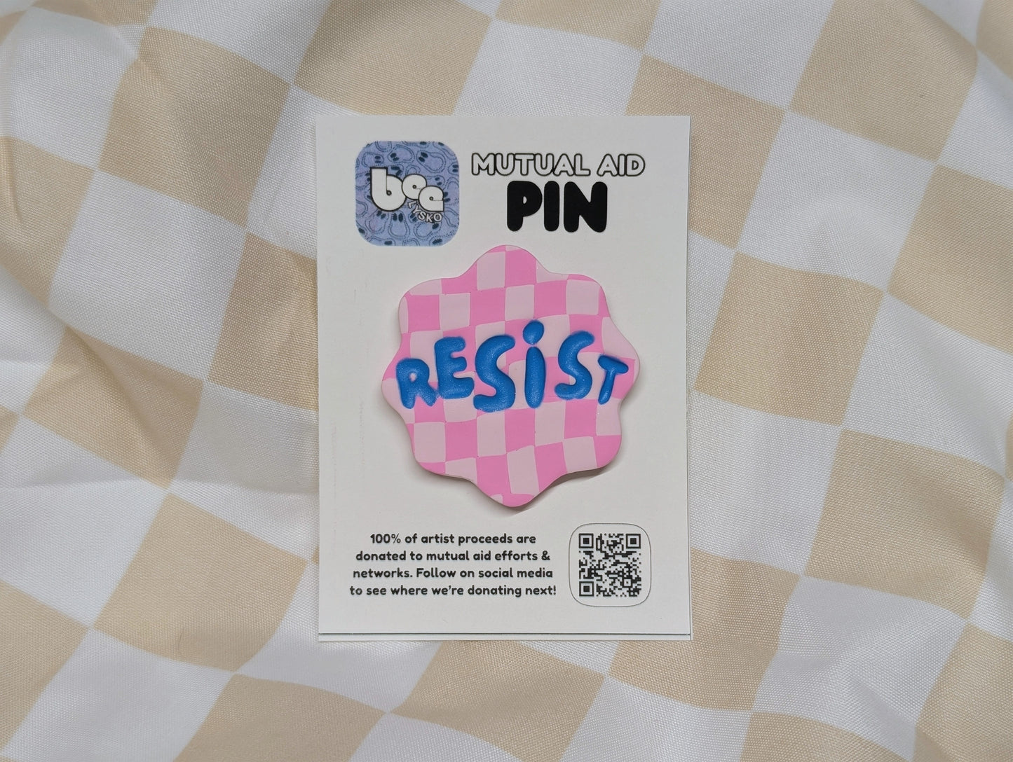 RESIST Pin - Pink Checks