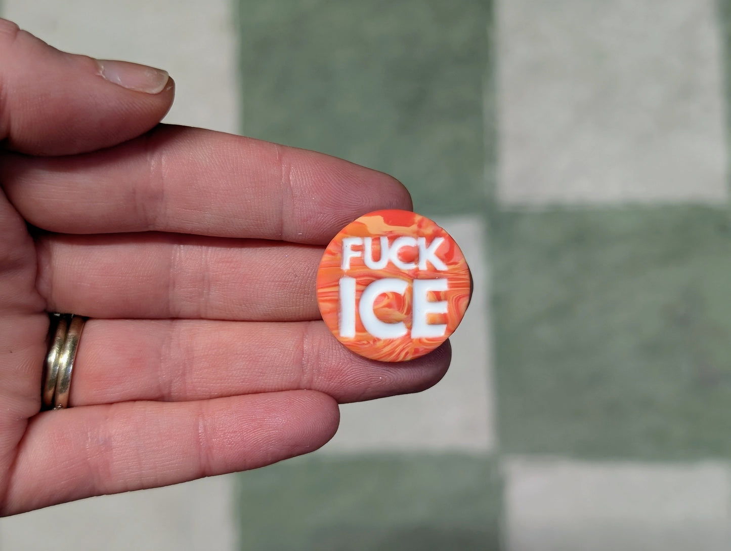 FUCK ICE Pin - Orange Swirls