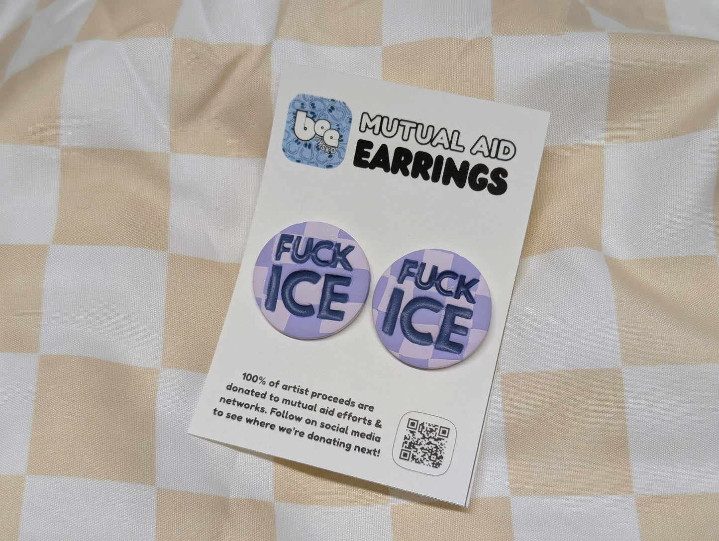 FUCK ICE Studs - Purple Checks