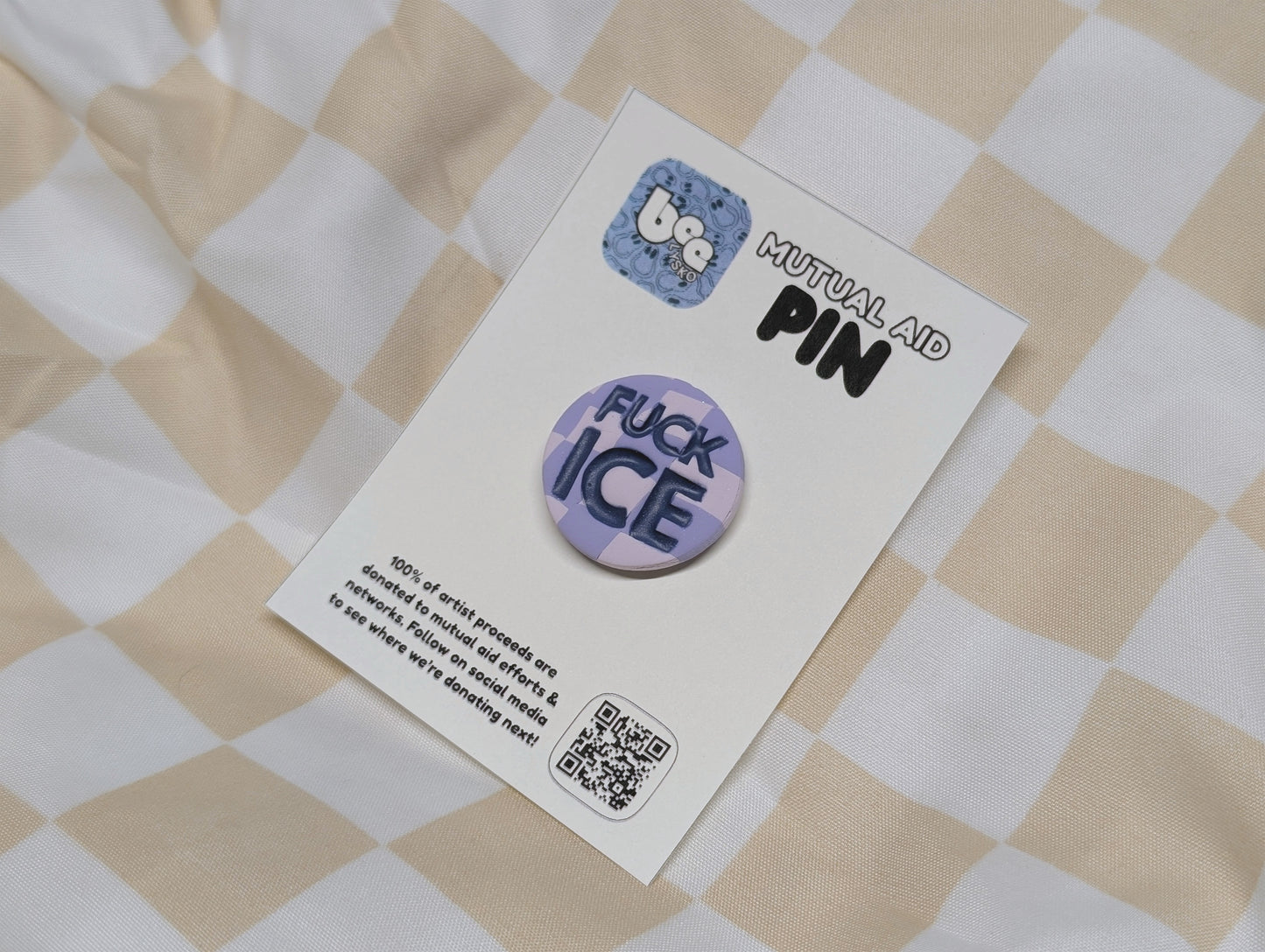 FUCK ICE Pin - Purple Checks