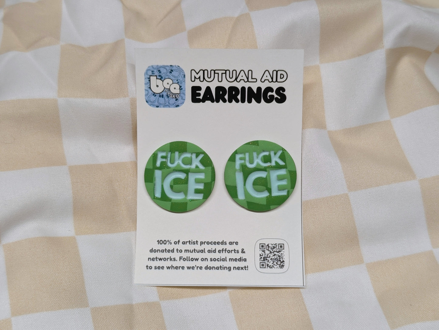 FUCK ICE Studs - Green Checks