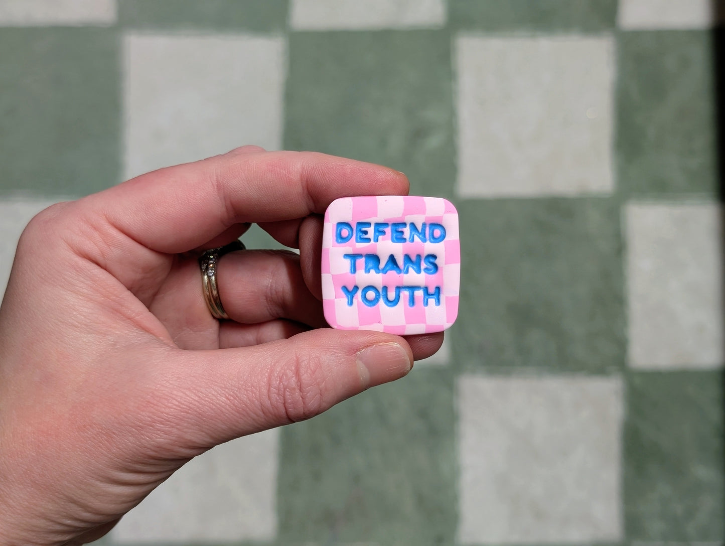 DEFEND TRANS YOUTH 🧲 - Pink Checks