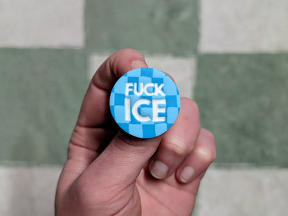 FUCK ICE Pin - Blue Checks