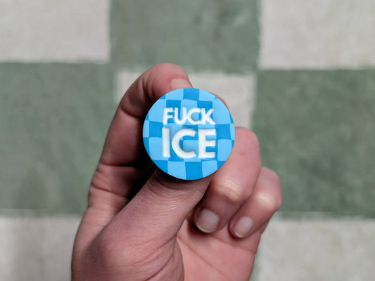 FUCK ICE Pin - Blue Checks