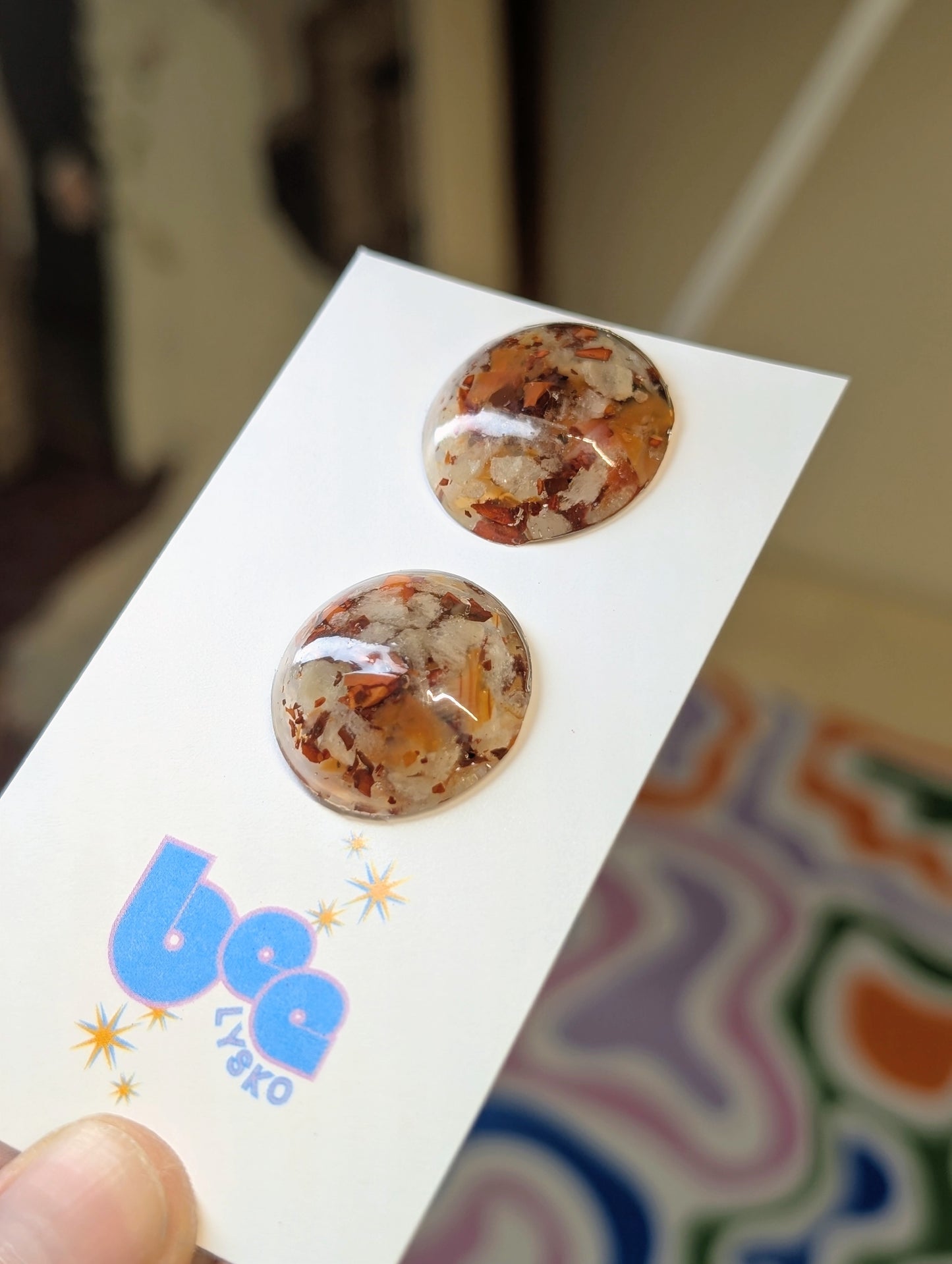 Aquamarine & Carnelian Studs