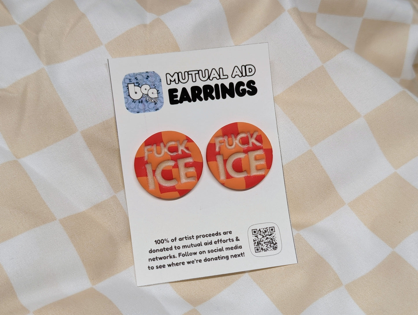 FUCK ICE Studs - Orange Checks