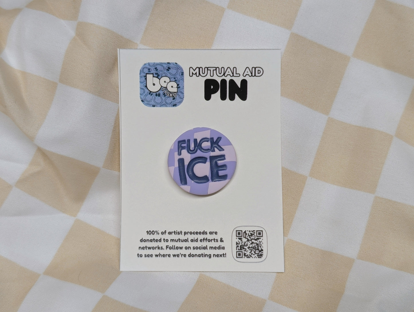 FUCK ICE Pin - Purple Checks