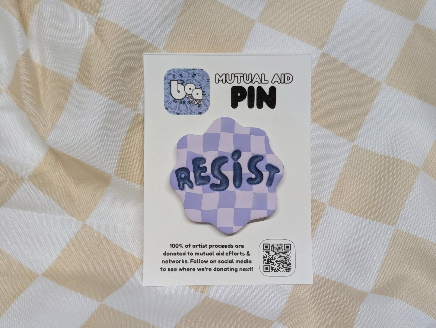 RESIST Pin - Purple Checks