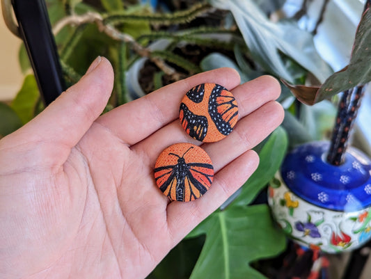 Button Earrings - Monarchs