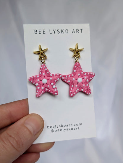 Gold Starfish Dangles - Pink