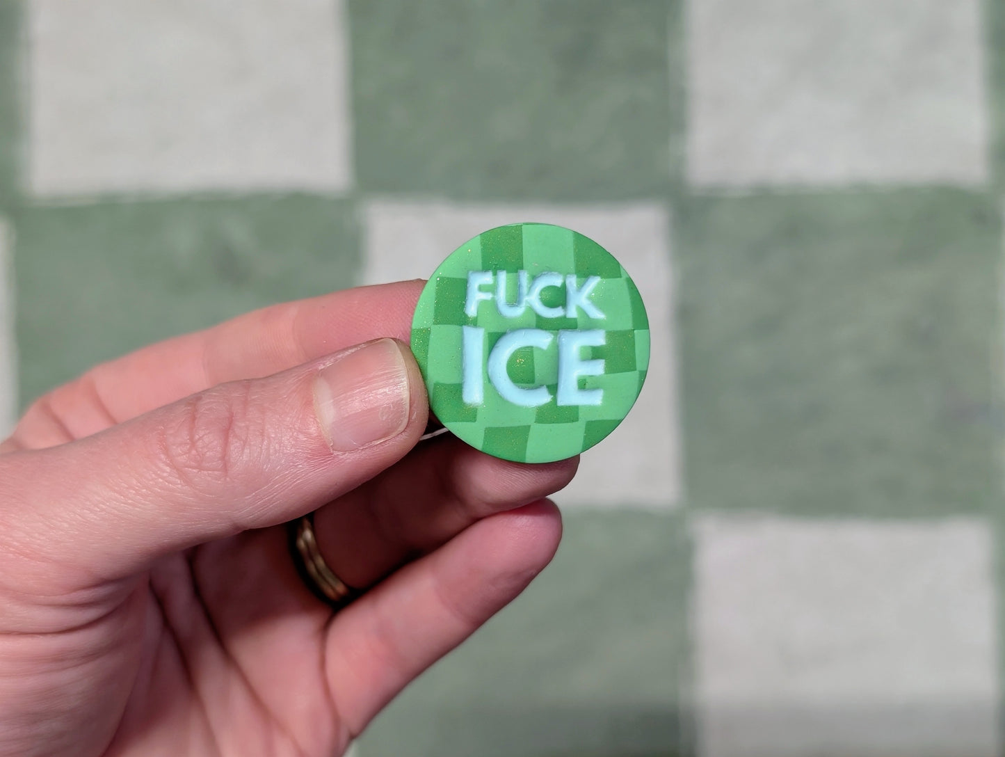 FUCK ICE Pin - Green Checks