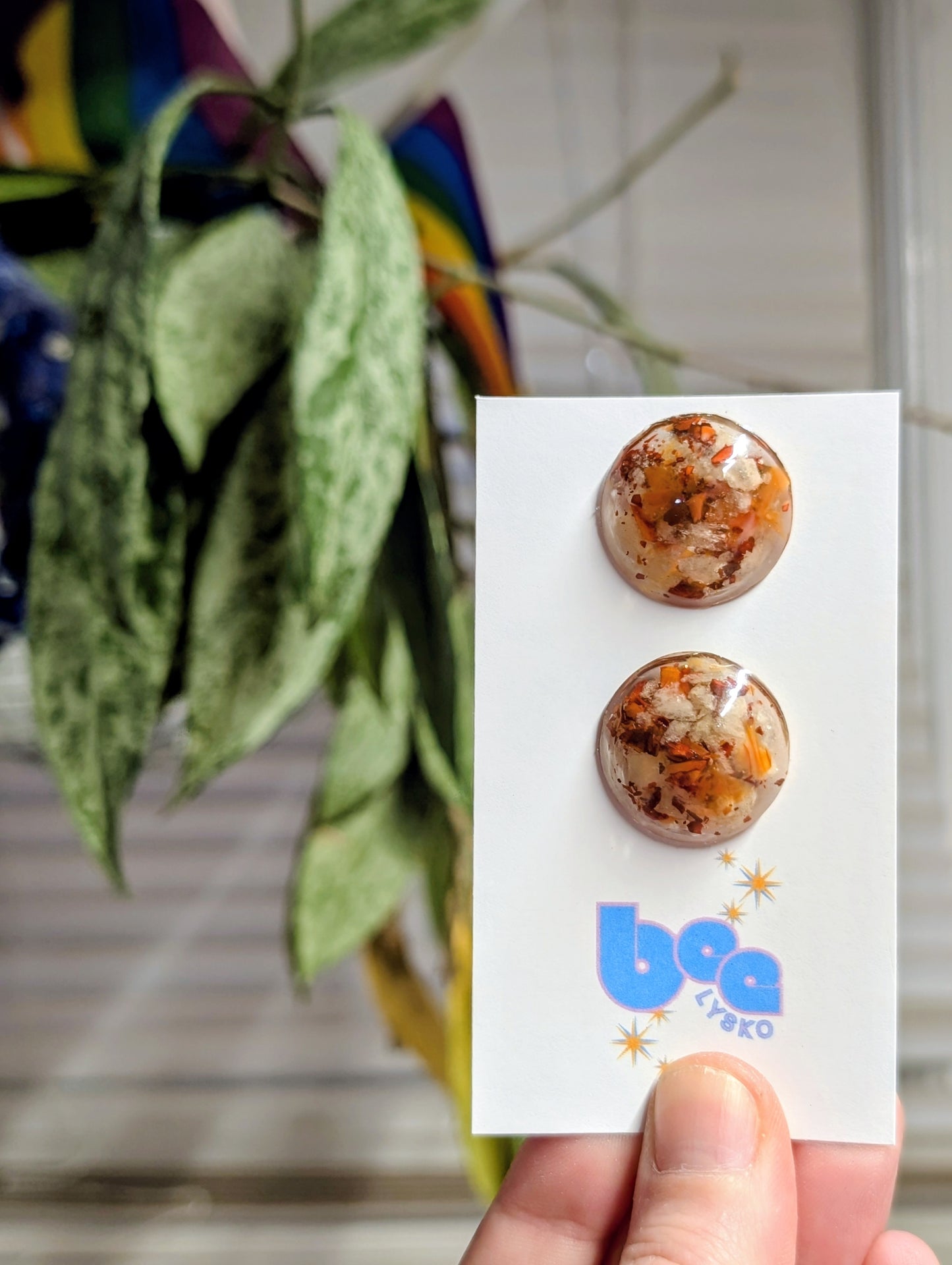 Aquamarine & Carnelian Studs