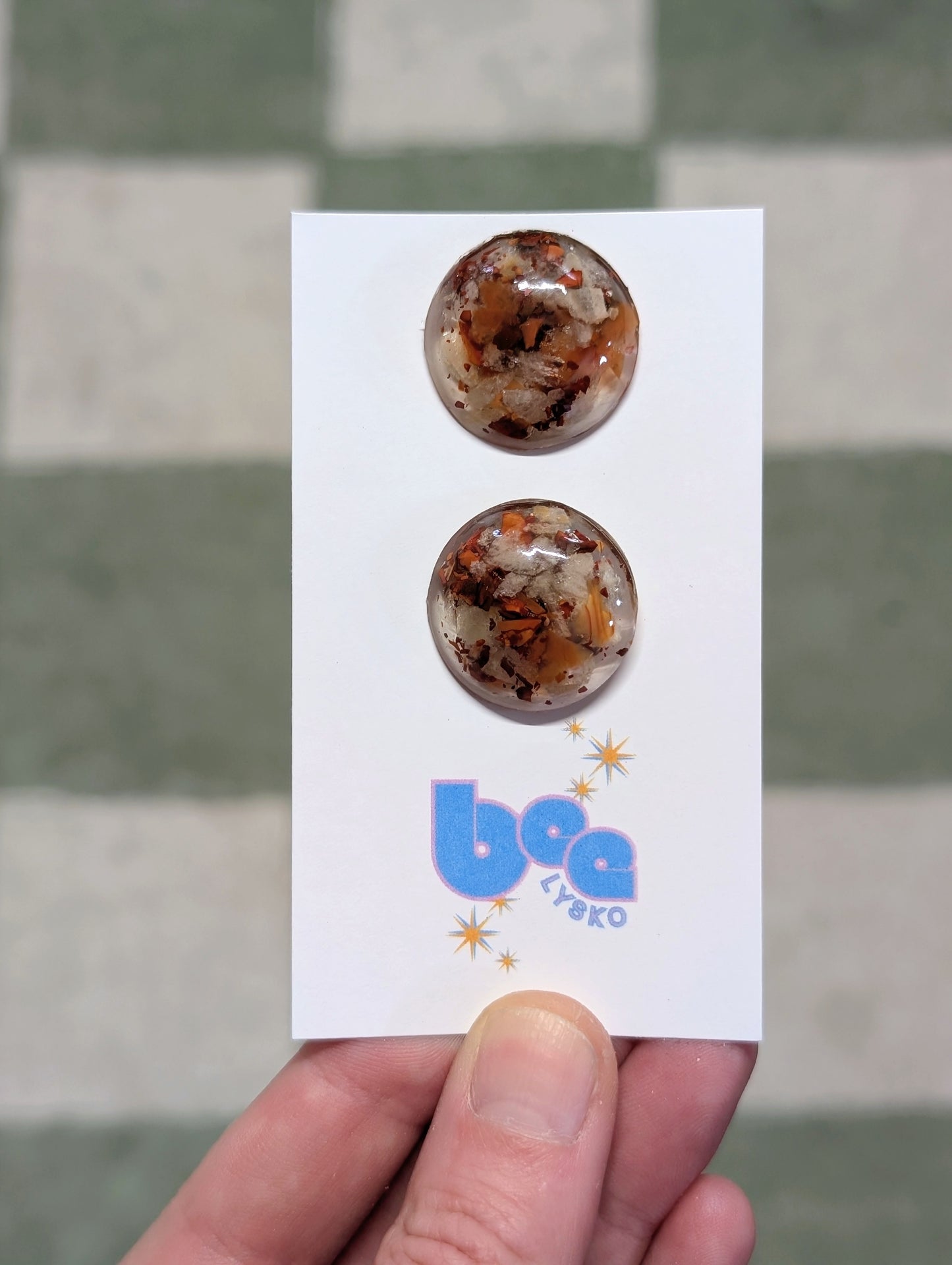 Aquamarine & Carnelian Studs