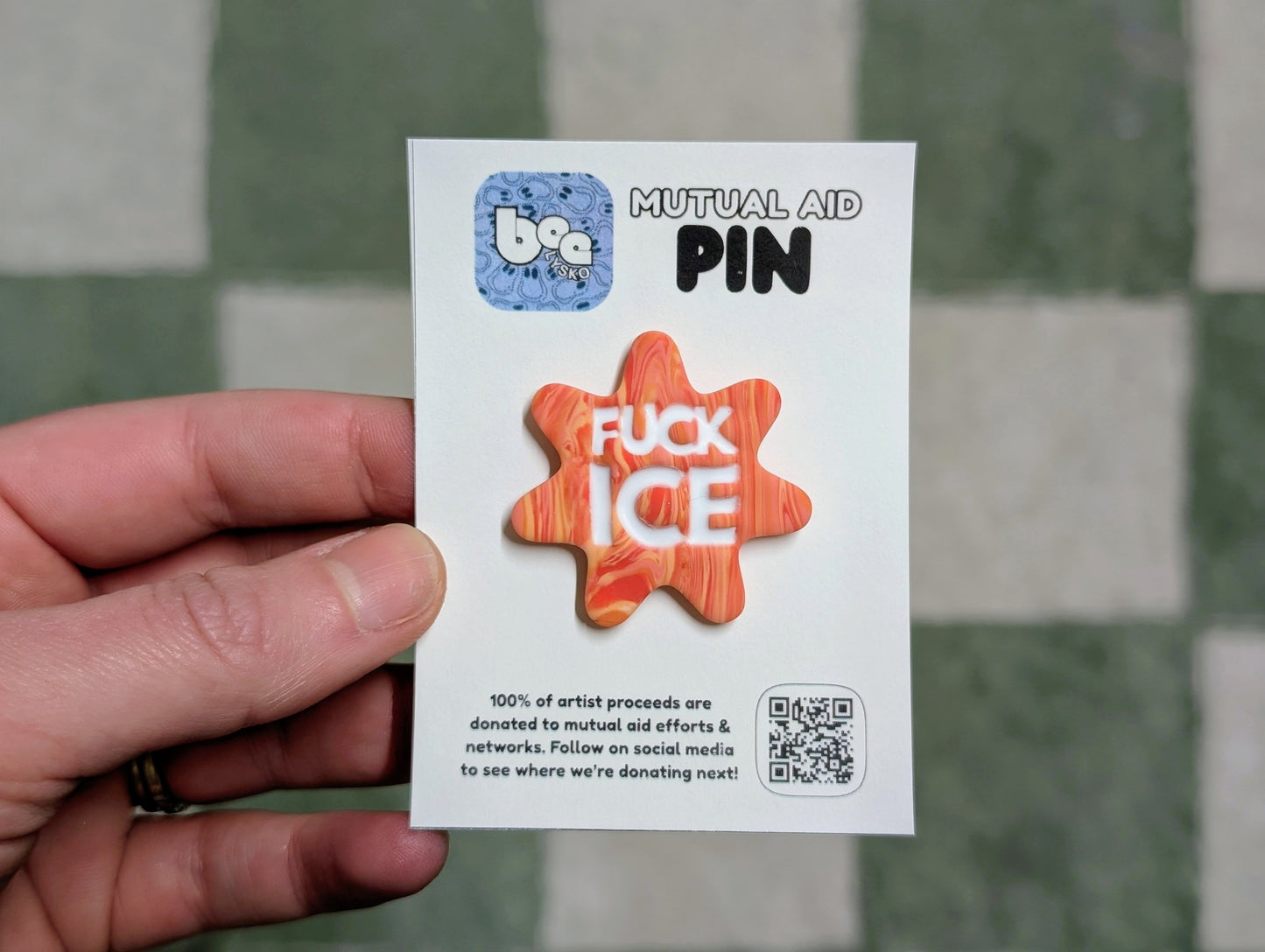 FUCK ICE Pin - Orange Starburst