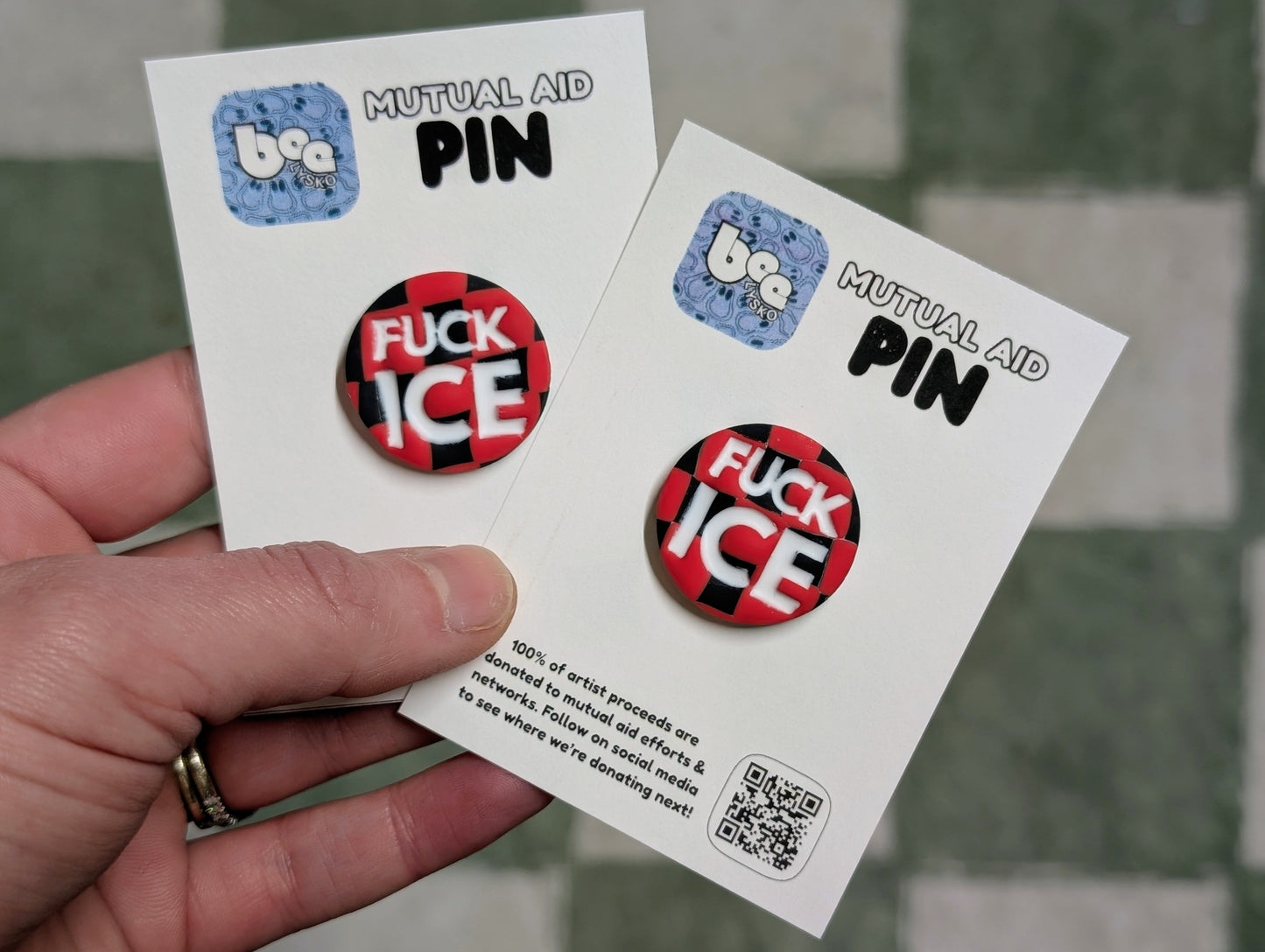 FUCK ICE Pin - Red Checks