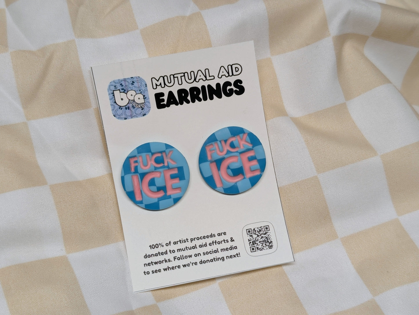 FUCK ICE Studs - Blue Checks