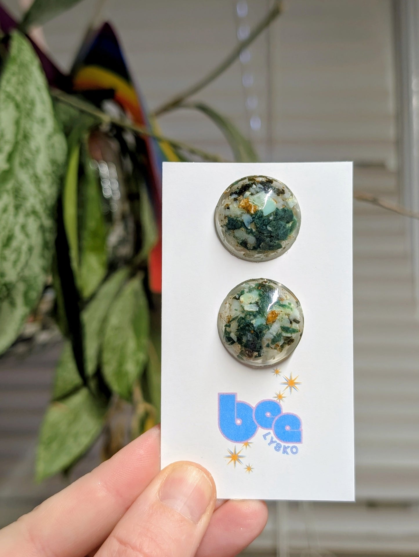 Chrysoprase, Ocean Jasper & Emerald Studs