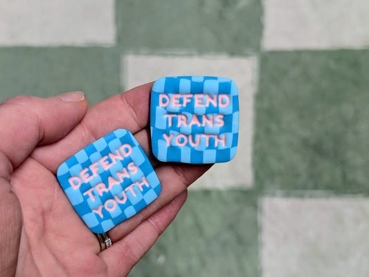 DEFEND TRANS YOUTH Pin - Pink Font