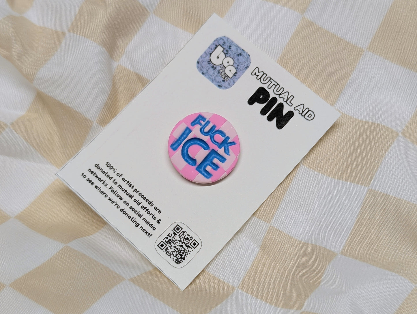 FUCK ICE Pin - Pink Checks