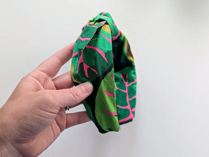 Green & Pink Leaves - Knot Headband