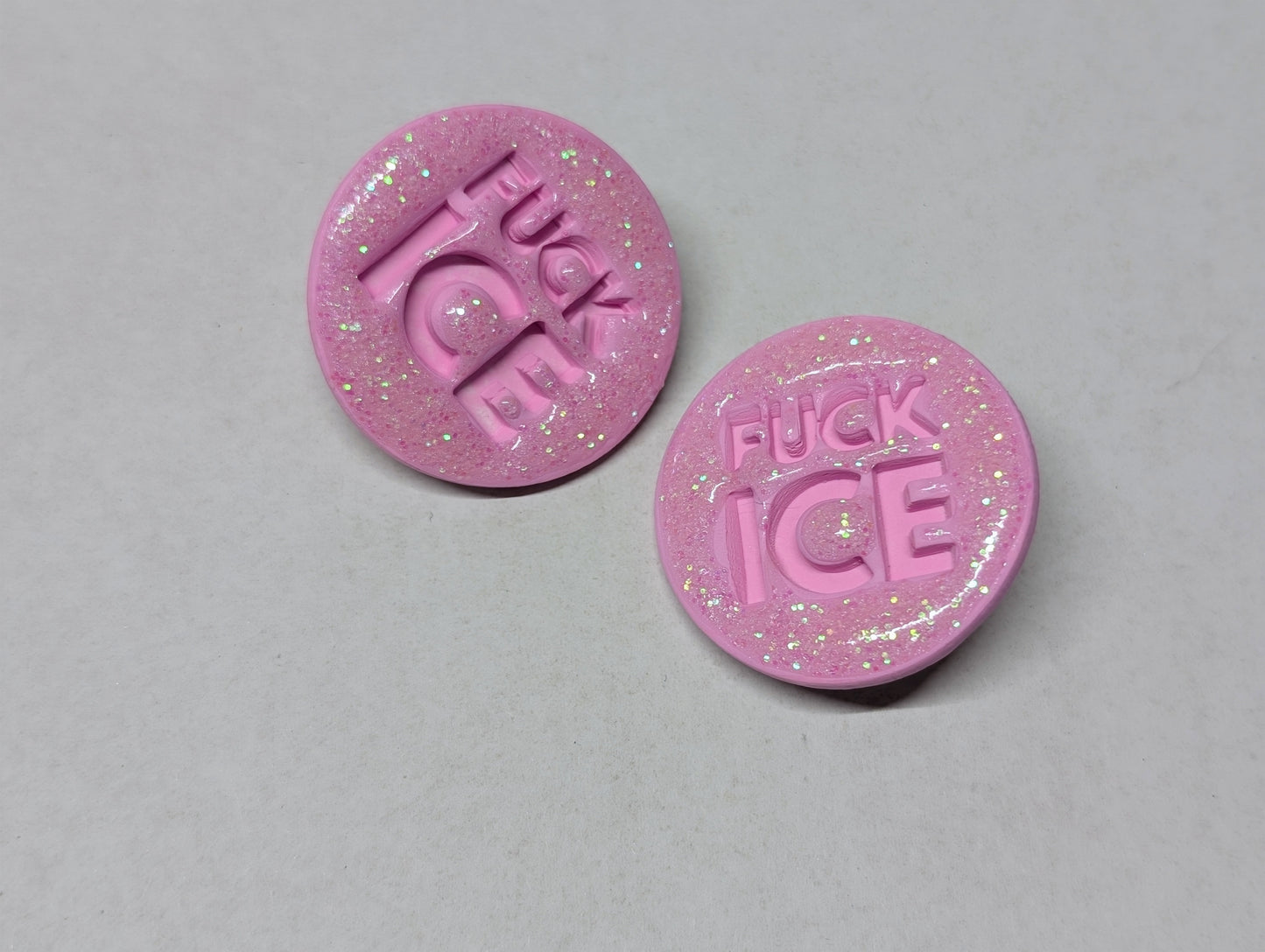 FUCK ICE Pin - Pink Glitter