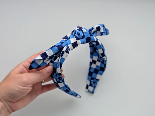 Blue Checkers - Knot Headband