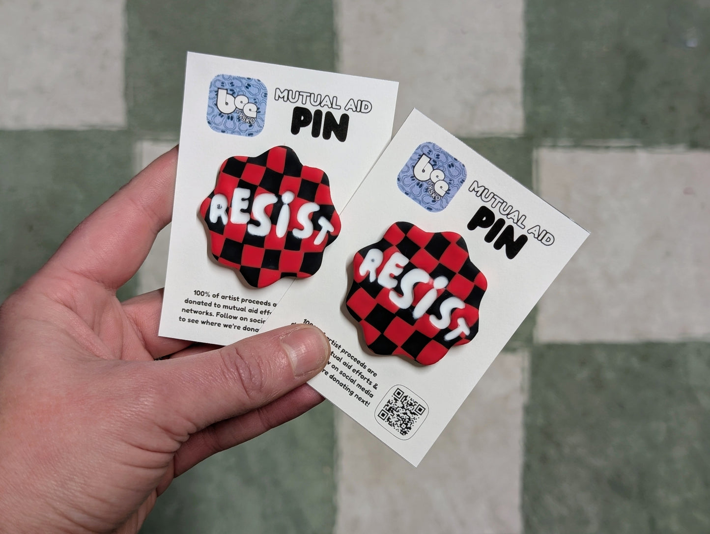 RESIST Pin - Red Checks