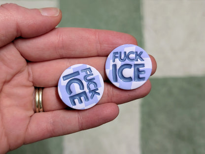 FUCK ICE Pin - Purple Checks