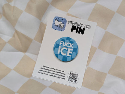 FUCK ICE Pin - Blue Checks