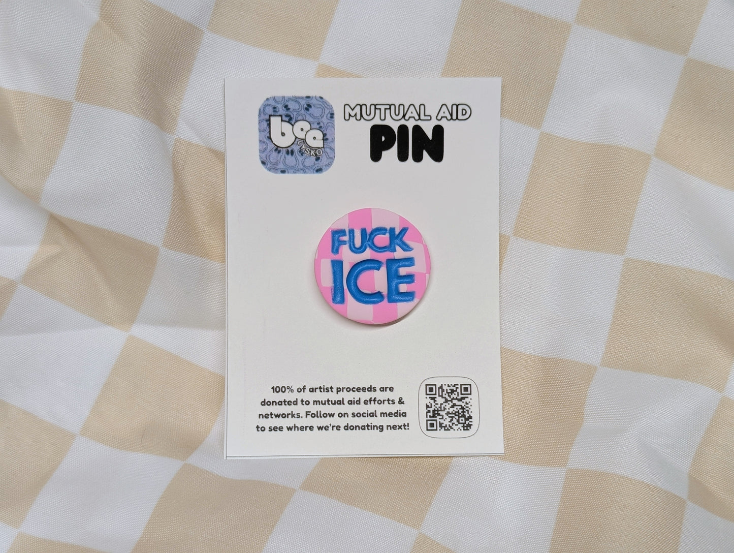 FUCK ICE Pin - Pink Checks