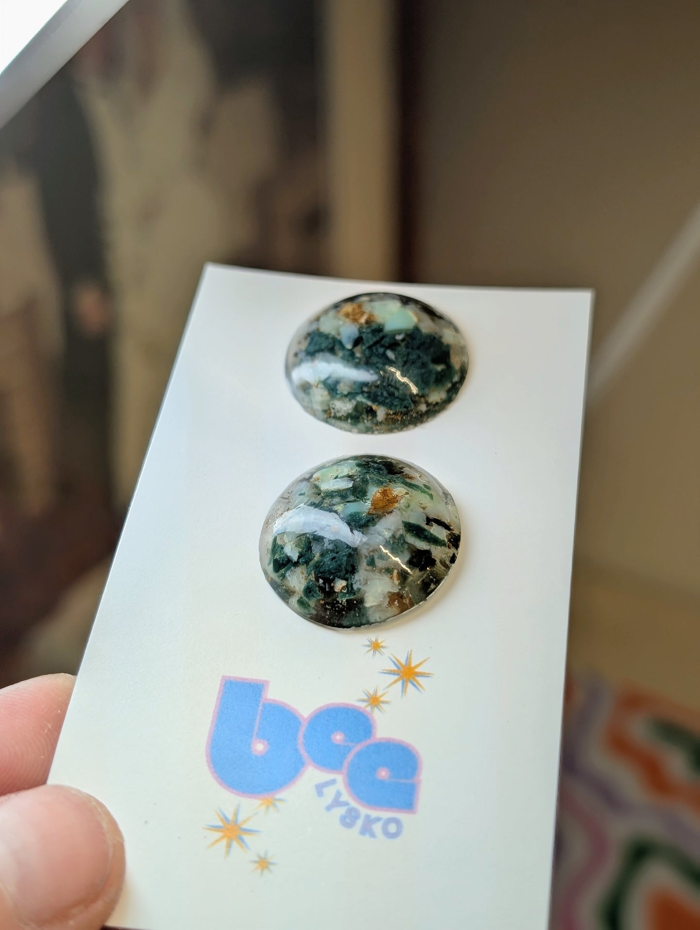 Chrysoprase, Ocean Jasper & Emerald Studs