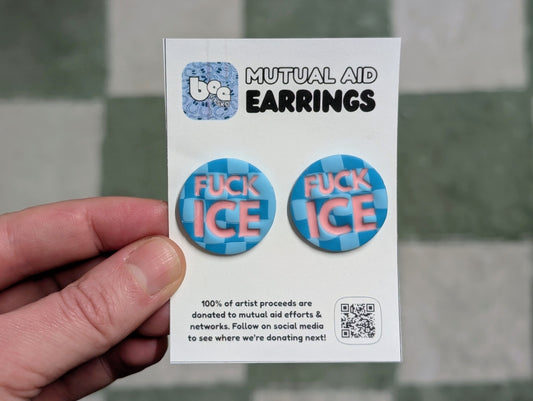 FUCK ICE Studs - Blue Checks