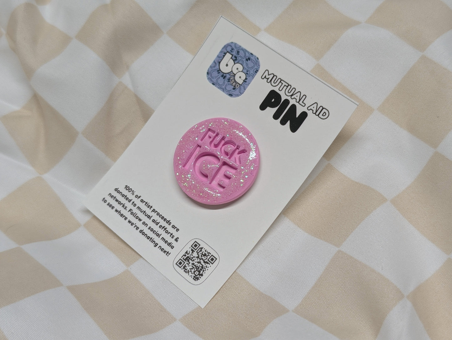 FUCK ICE Pin - Pink Glitter