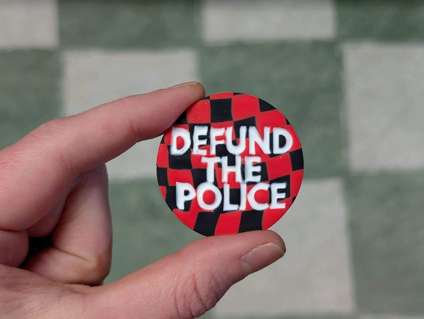 DEFUND THE POLICE Pin - Red Checks
