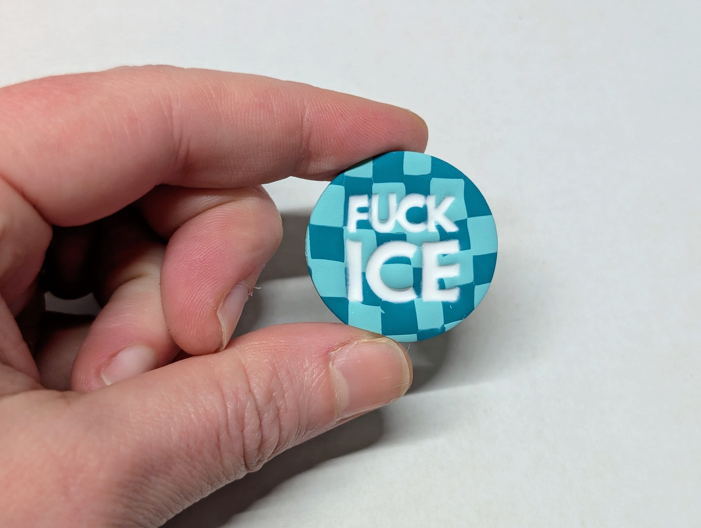 FUCK ICE Pin - Teal Checks