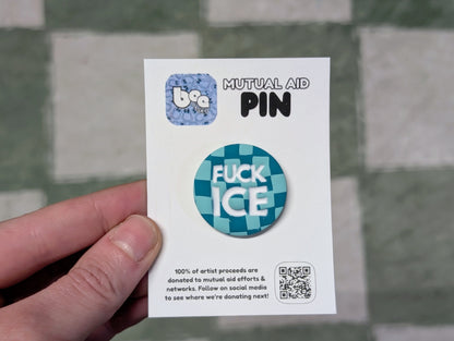 FUCK ICE Pin - Teal Checks