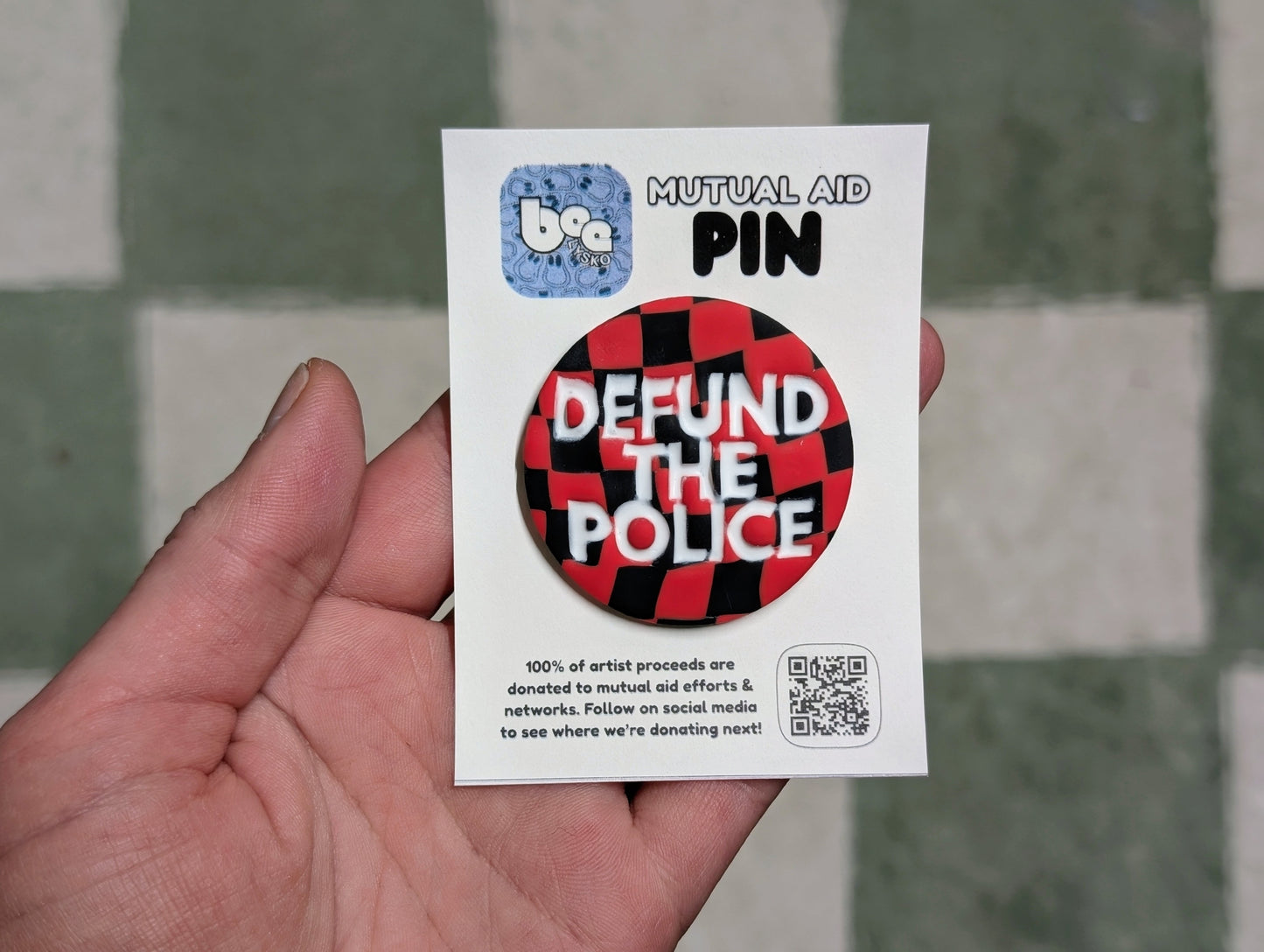 DEFUND THE POLICE Pin - Red Checks