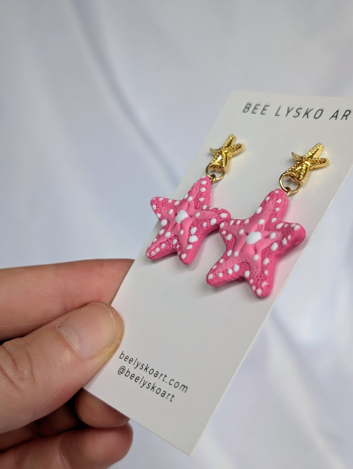 Gold Starfish Dangles - Pink