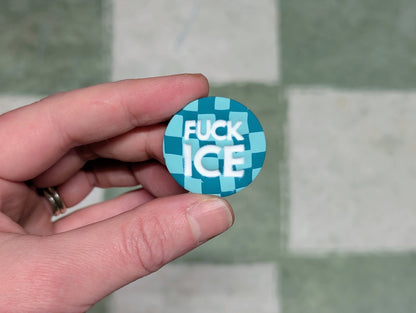FUCK ICE Pin - Teal Checks