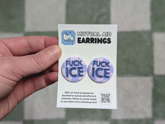 FUCK ICE Studs - Purple Checks