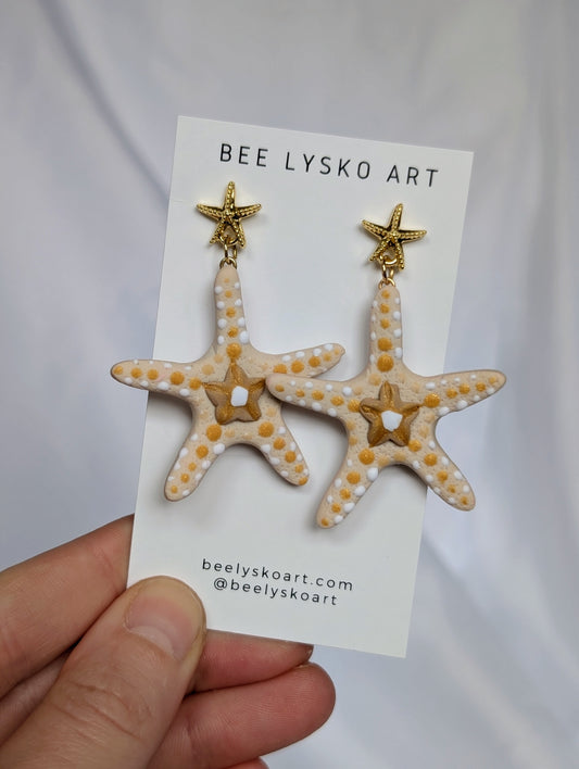 Gold Starfish Dangles - Cream