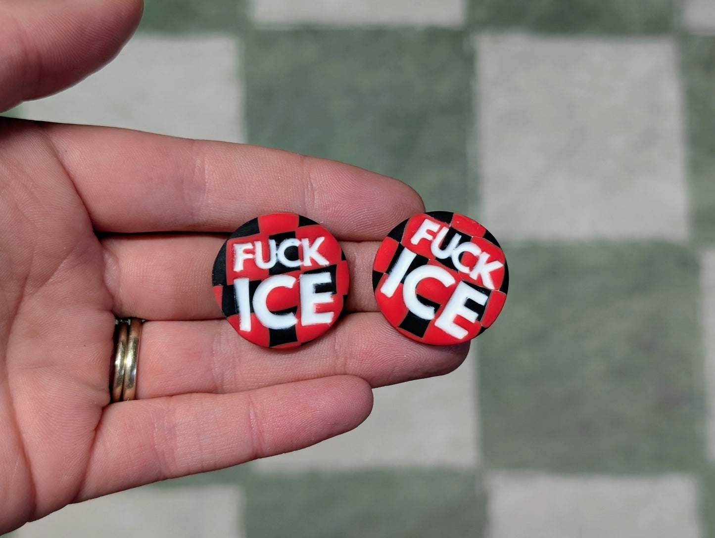 FUCK ICE Pin - Red Checks