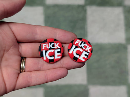 FUCK ICE Pin - Red Checks