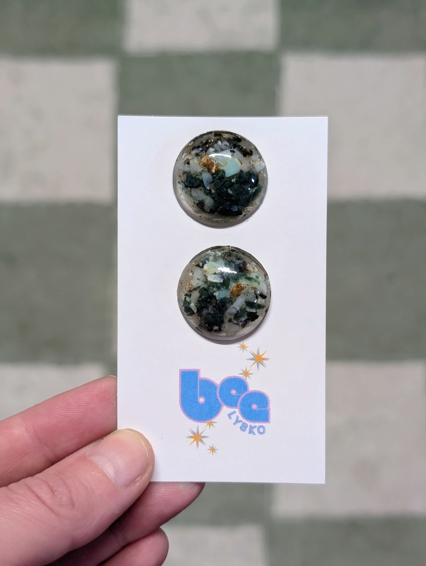 Chrysoprase, Ocean Jasper & Emerald Studs